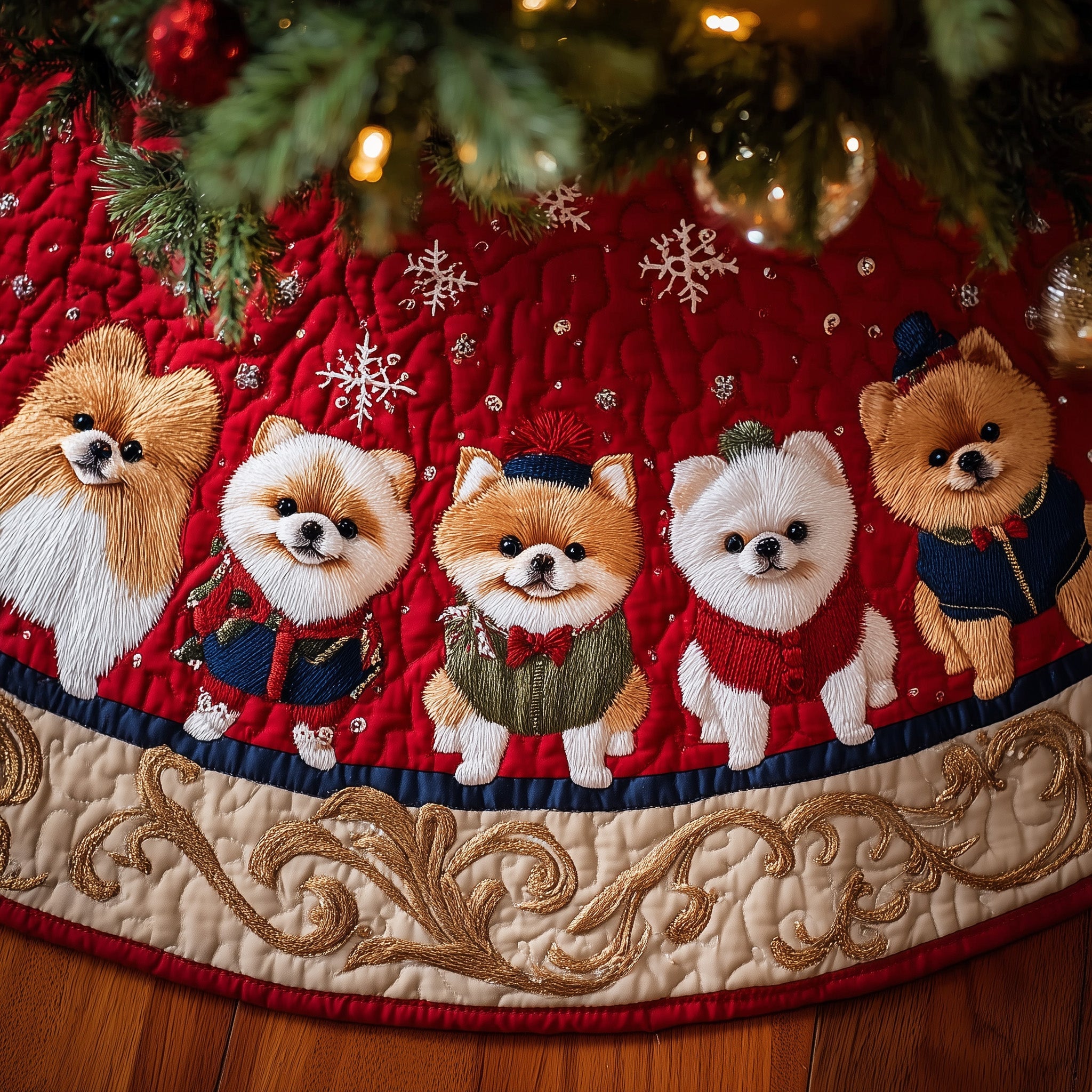 Pomeranian Quilted Tree Skirt Joyful Holiday Season Gift Merch