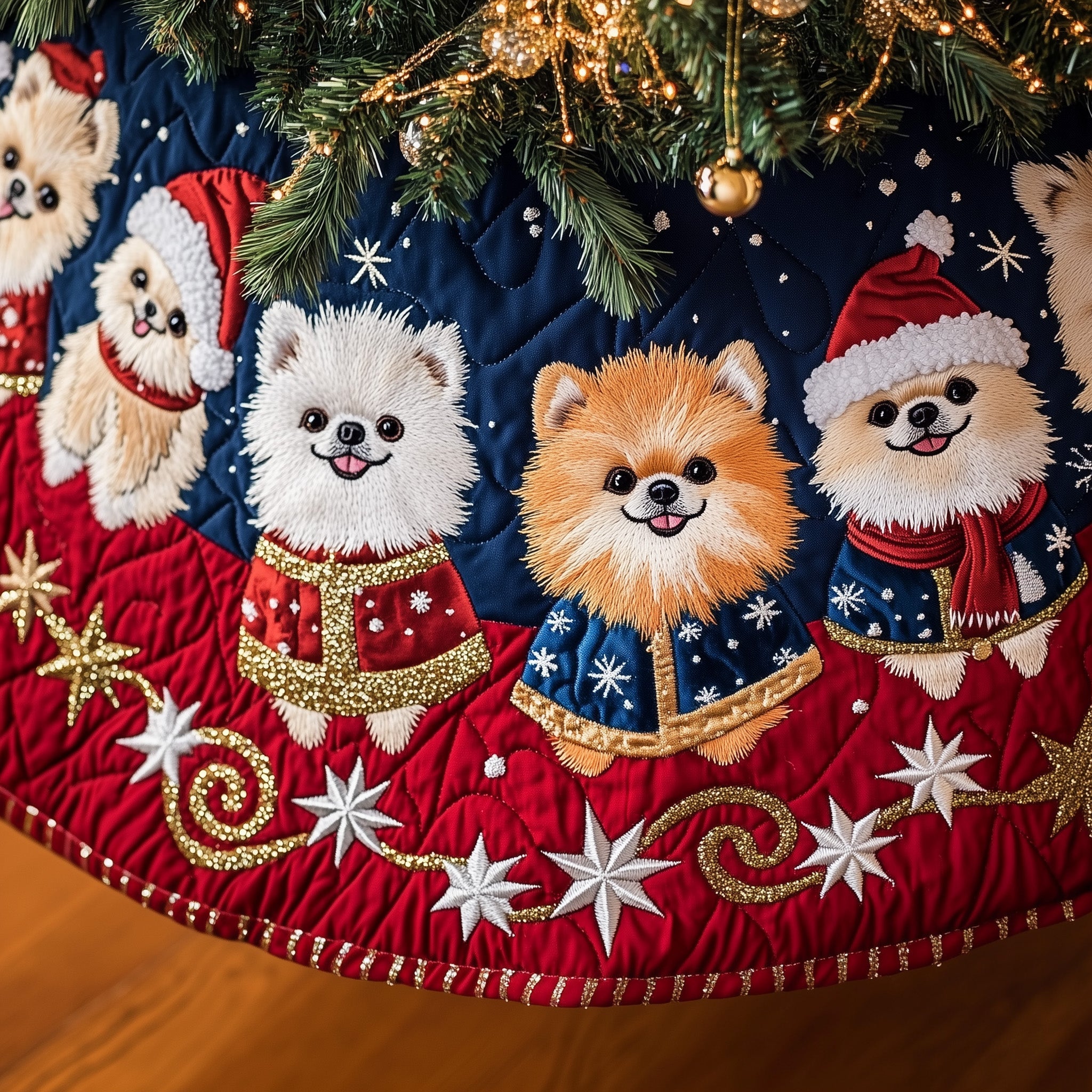 Pomeranian Quilted Tree Skirt Lovely Gift Merch For Couples