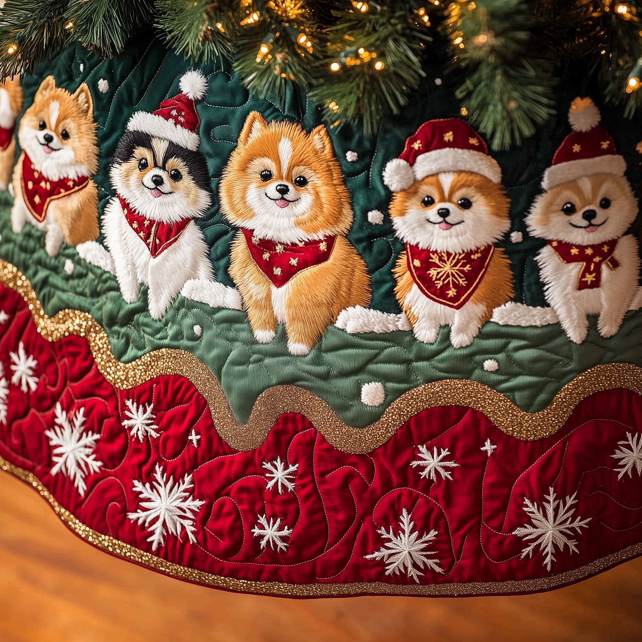 Pomeranian Quilted Tree Skirt Perfect Gift Merch For Her