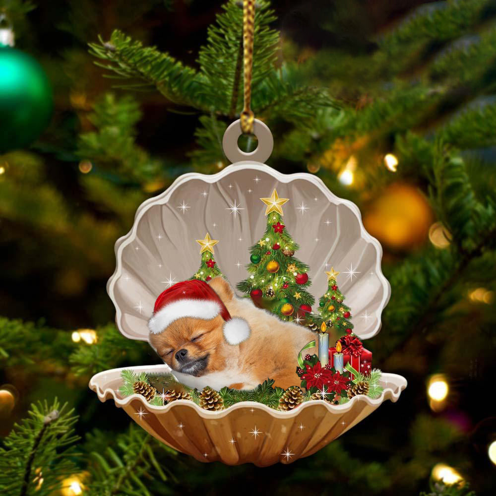 Pomeranian Sleeping in Pearl Dog Christmas Ornament Flat Acrylic