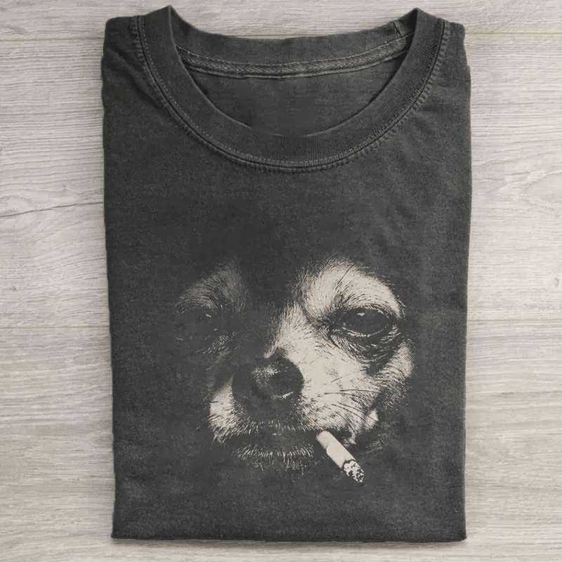 Pomeranian Smoking Portrait T-Shirt Funny Pomeranian Dog Lover Tee Vintage Dog Art Shirt Gift For Dog Owners