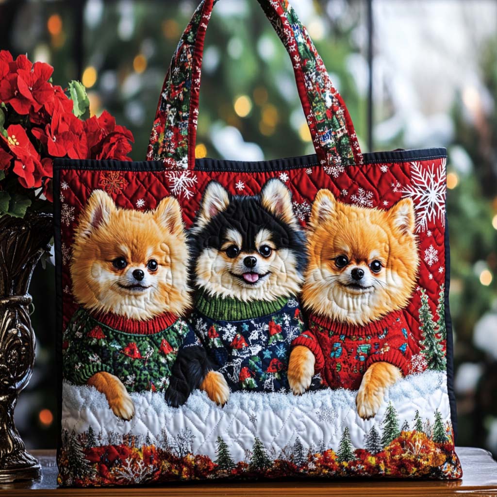Pomeranian Trio Quilted Tote Bag Family Xmas Gift Ideas
