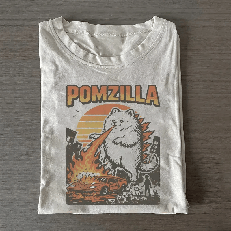 Pomzilla Pomeranian Godzilla T-Shirt Funny Pomeranian Dog Lover Tee Monster Dog Shirt Best Gift For Dog Owners