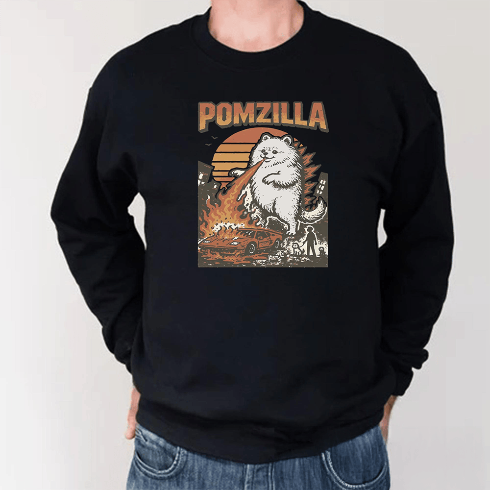 Pomzilla Pomeranian Graphic Long Sleeve Shirt Pomzilla Apparel Gifts For Enthusiasts