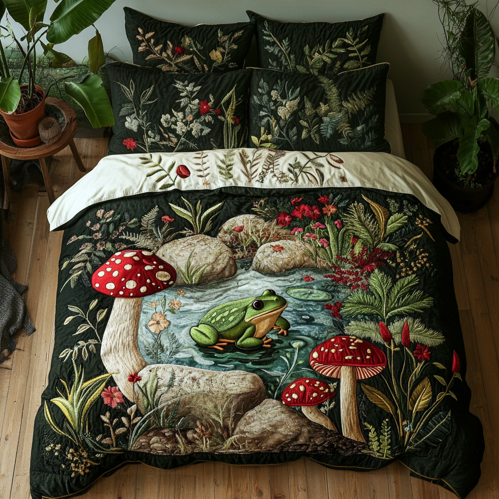 Pond Dreams Quilted Bedding Set Bedroom Decorations Frog Gifts For Him