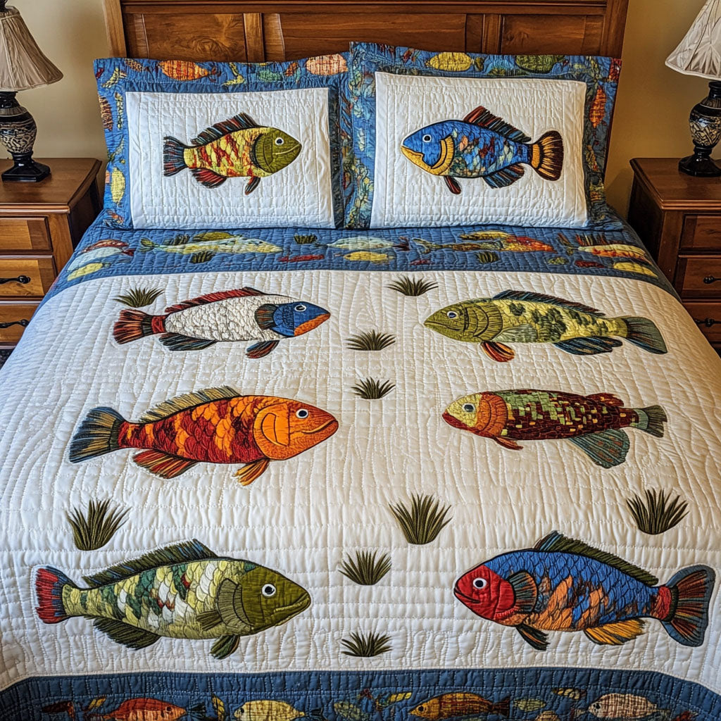 Pond Life Quilted Bedding Set Best Bedspread Set Fishing Theme Merchandise