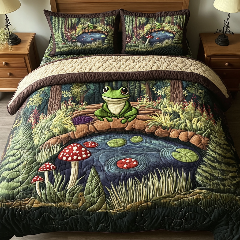 Pond Peace Quilted Bedding Set Bed Decor Ideas Frog Gifts For Her