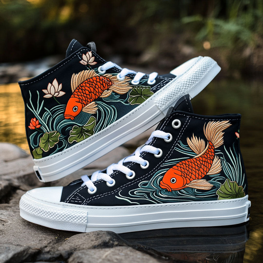 Pond Pulse Canvas High Tops Vintage Merch Vibe