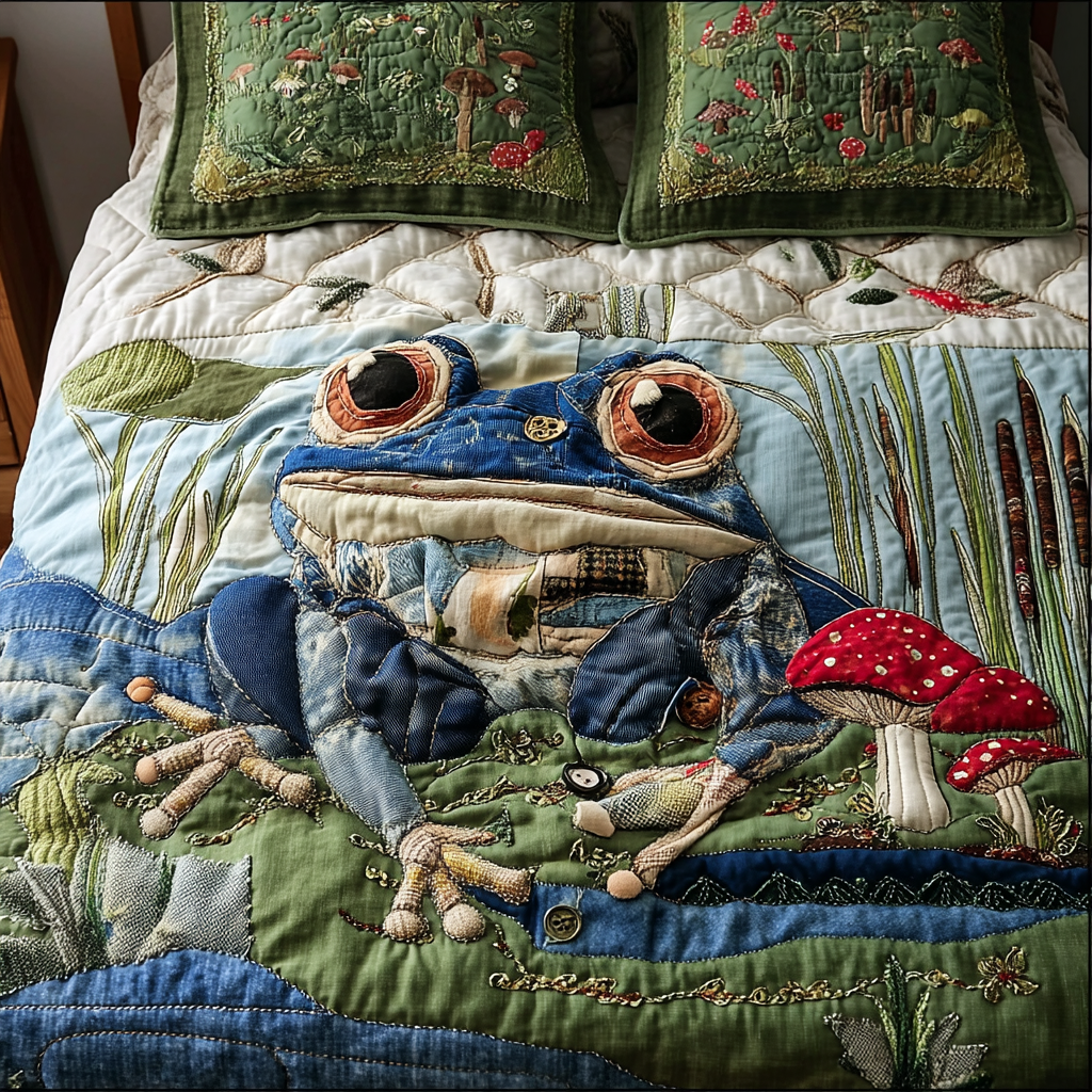 Pond Whispers Quilted Bedding Set Bedspread Set Frog Gifts For Him