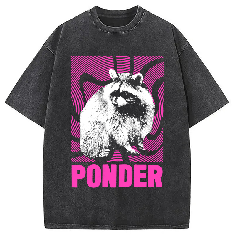 Ponder Raccoon Washed T-Shirt Soft Cotton Daily Wear Tee Gifts For BFF