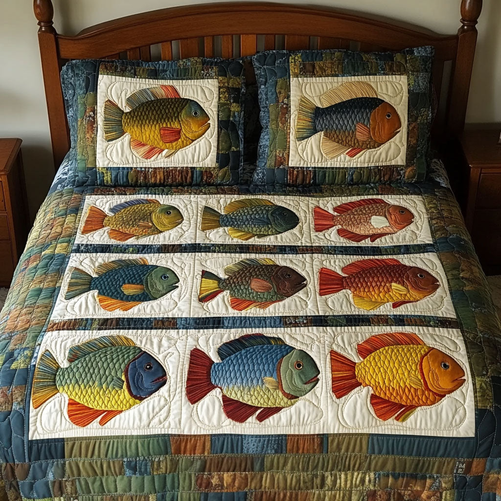 Pondside Bluegill Quilted Bedding Set Bed Room Decoration Best Fishing Themed Presents