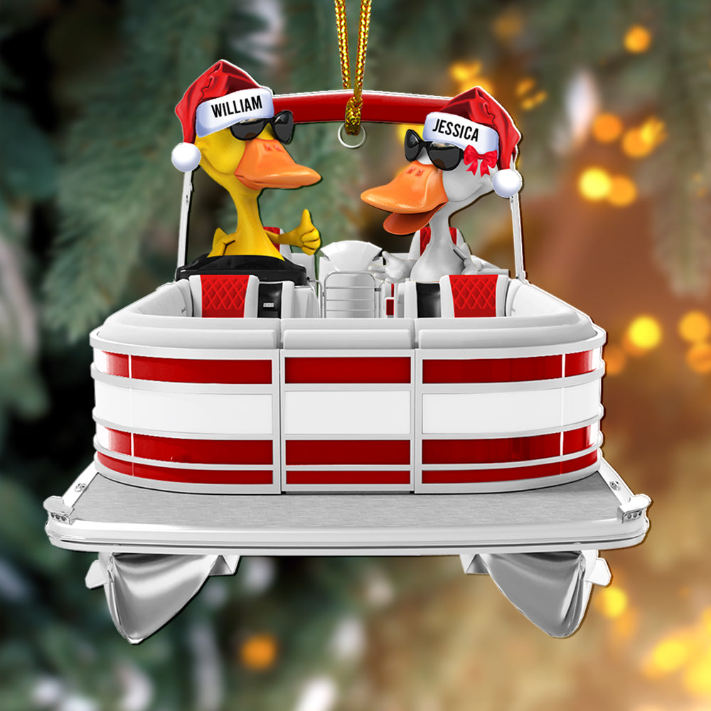 Pontoon Christmas Ornaments - Pontoon Duck Family - Custom Pontoon, Tritoon Gifts For Members- - Xmas Home Decoration Gift