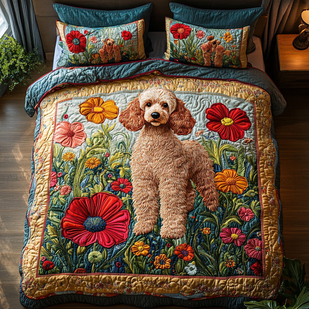 Poodle Charm Quilted Bedding Set Bed Decor Presents For Poodle Lovers