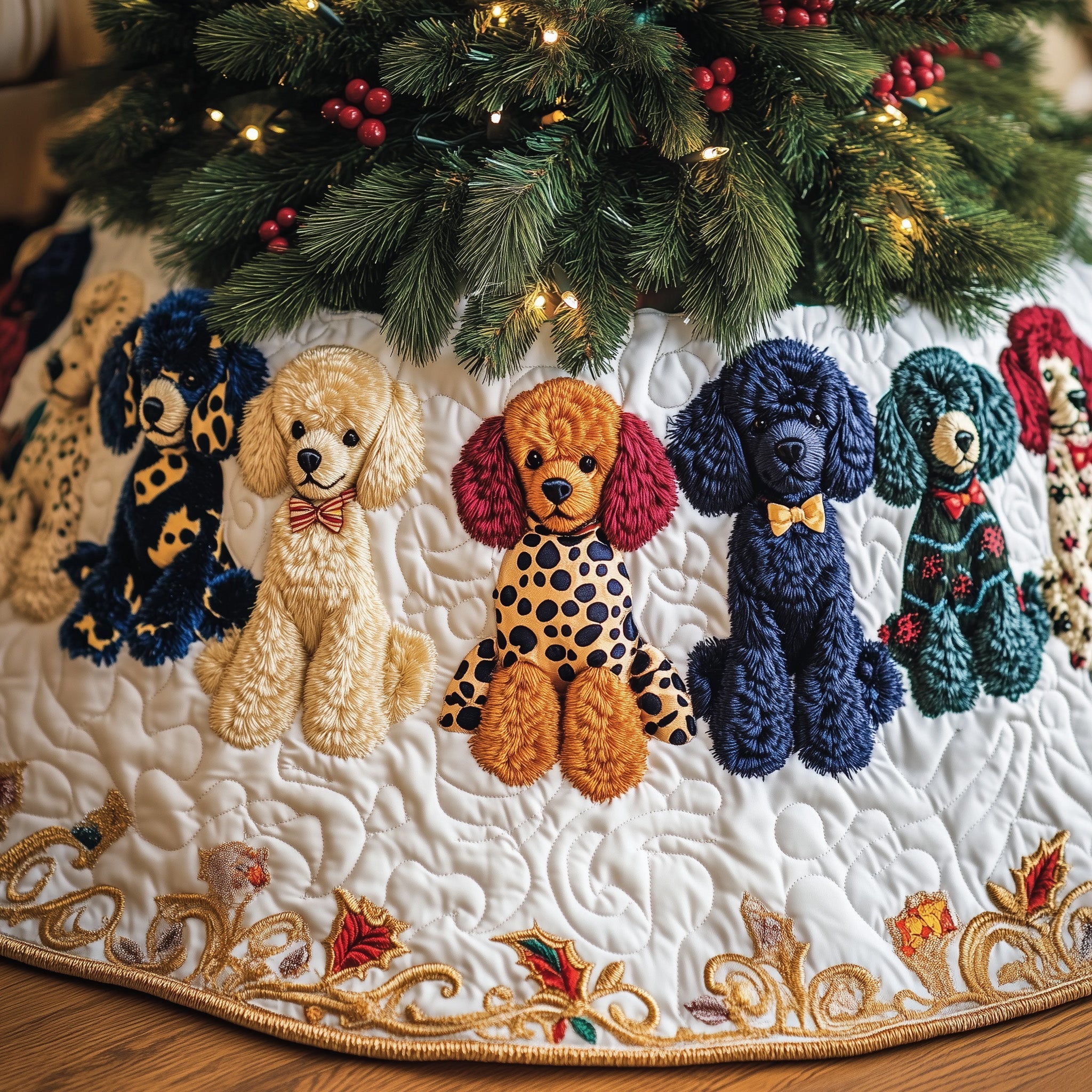 Poodle Charm Quilted Tree Skirt Heartfelt Gift Merch For Mom