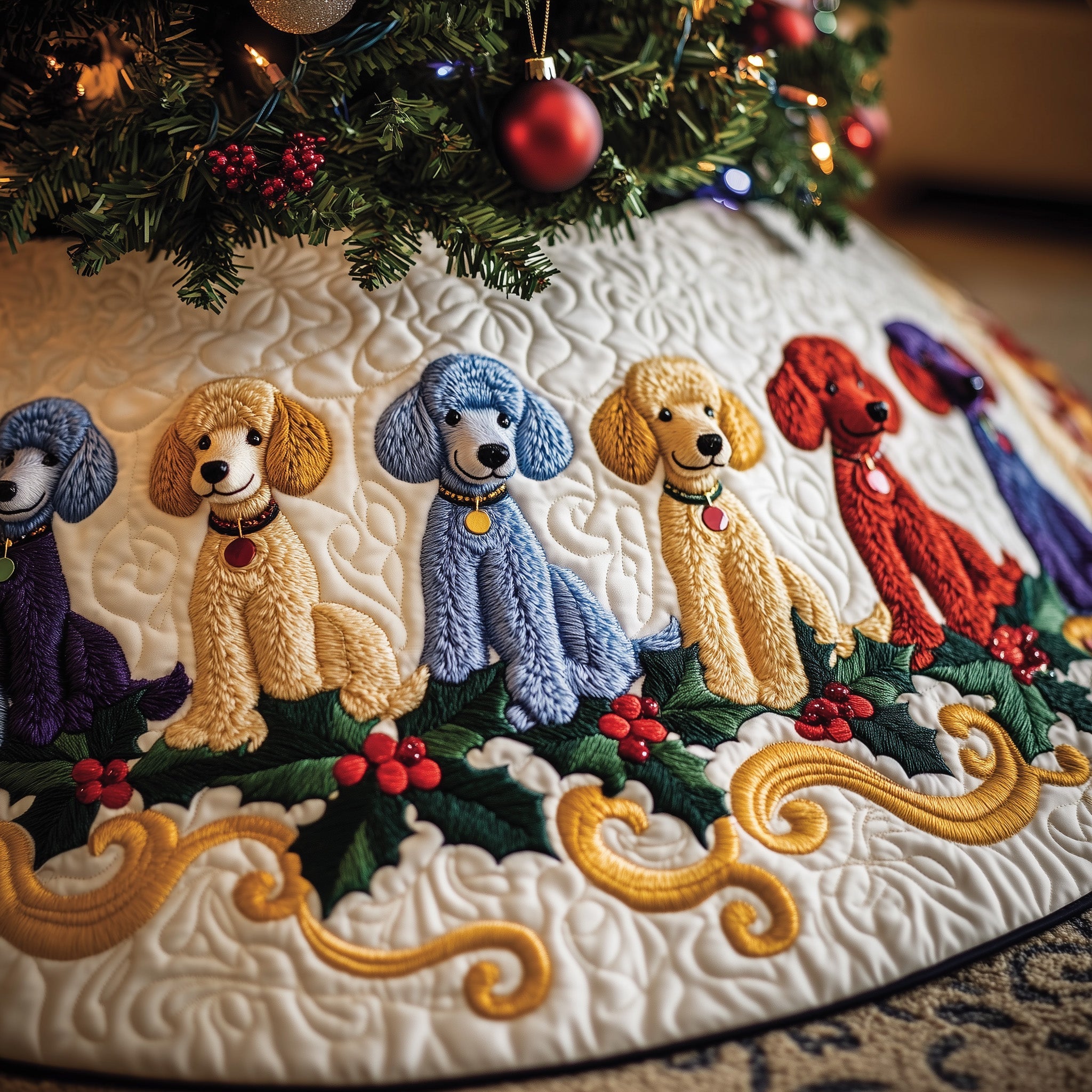 Poodle Charm Quilted Tree Skirt Thoughtful Gift Merch For Dad