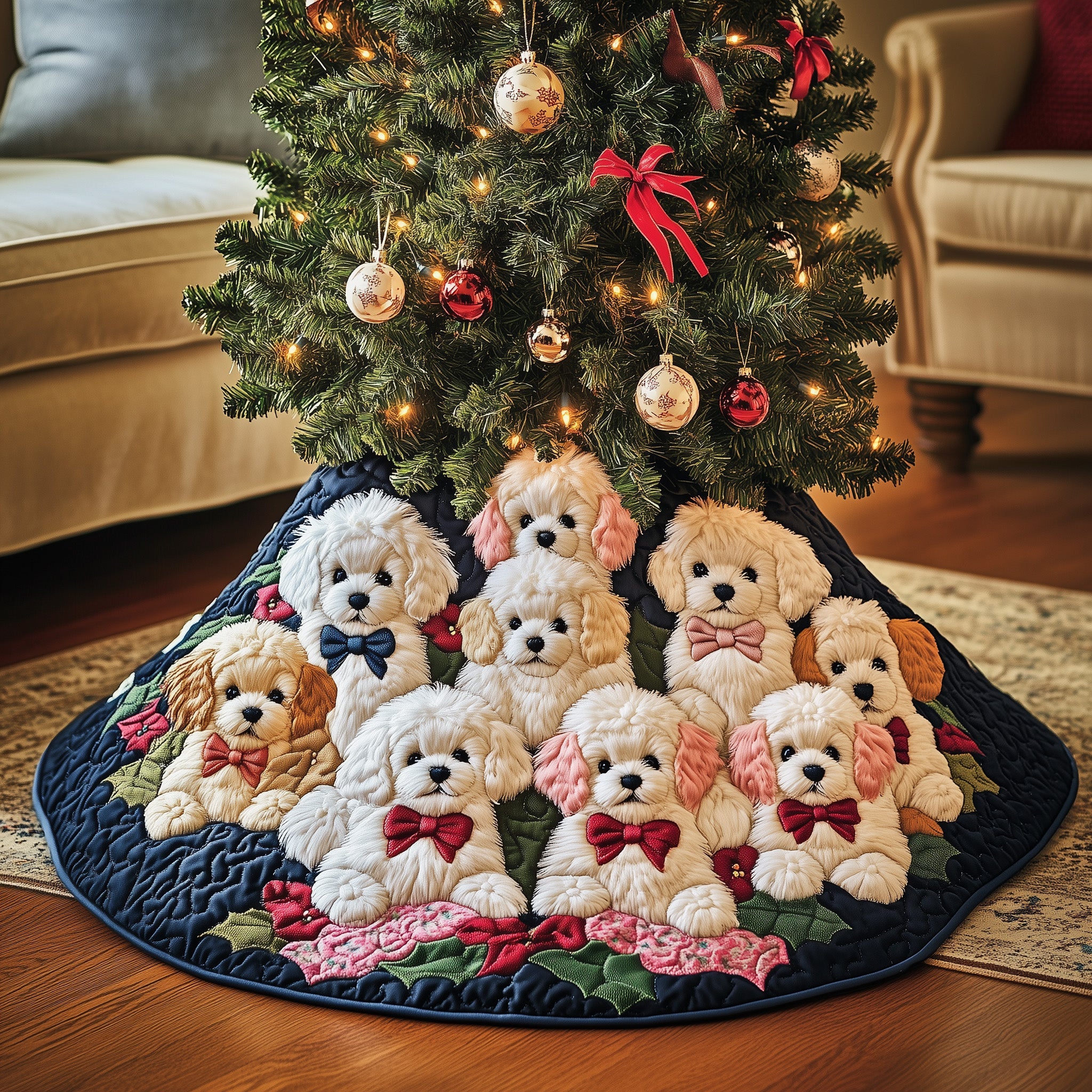 Poodle Charm Quilted Tree Skirt Unique Gift Merch For Friends