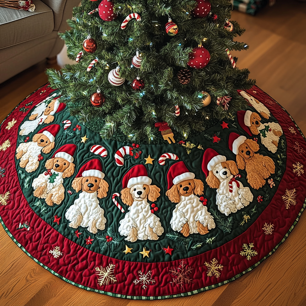 Poodle Christmas Charm Christmas Quilted Tree Skirt Warm and Soft Christmas Tree Skirt for Winter