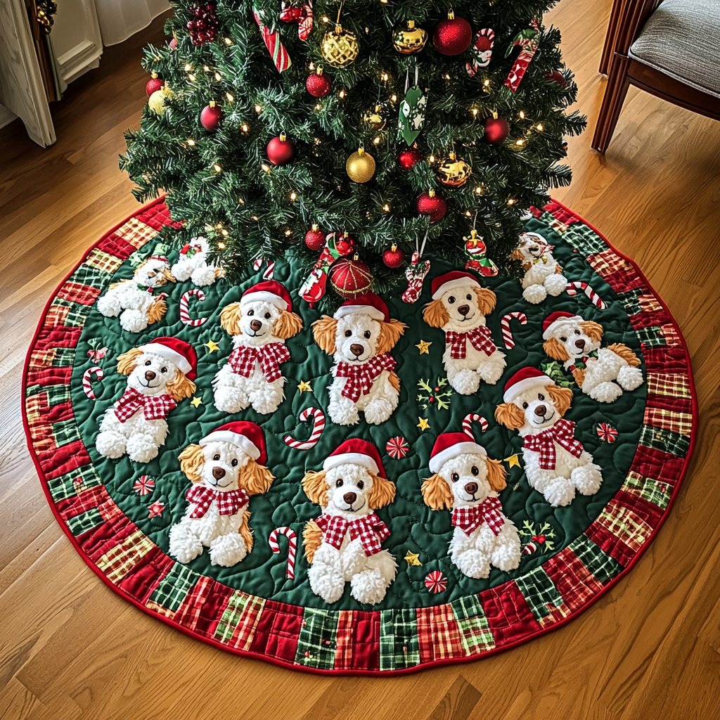 Poodle Christmas Joy Christmas Quilted Tree Skirt Perfect Holiday Gift for Home Decor Lovers