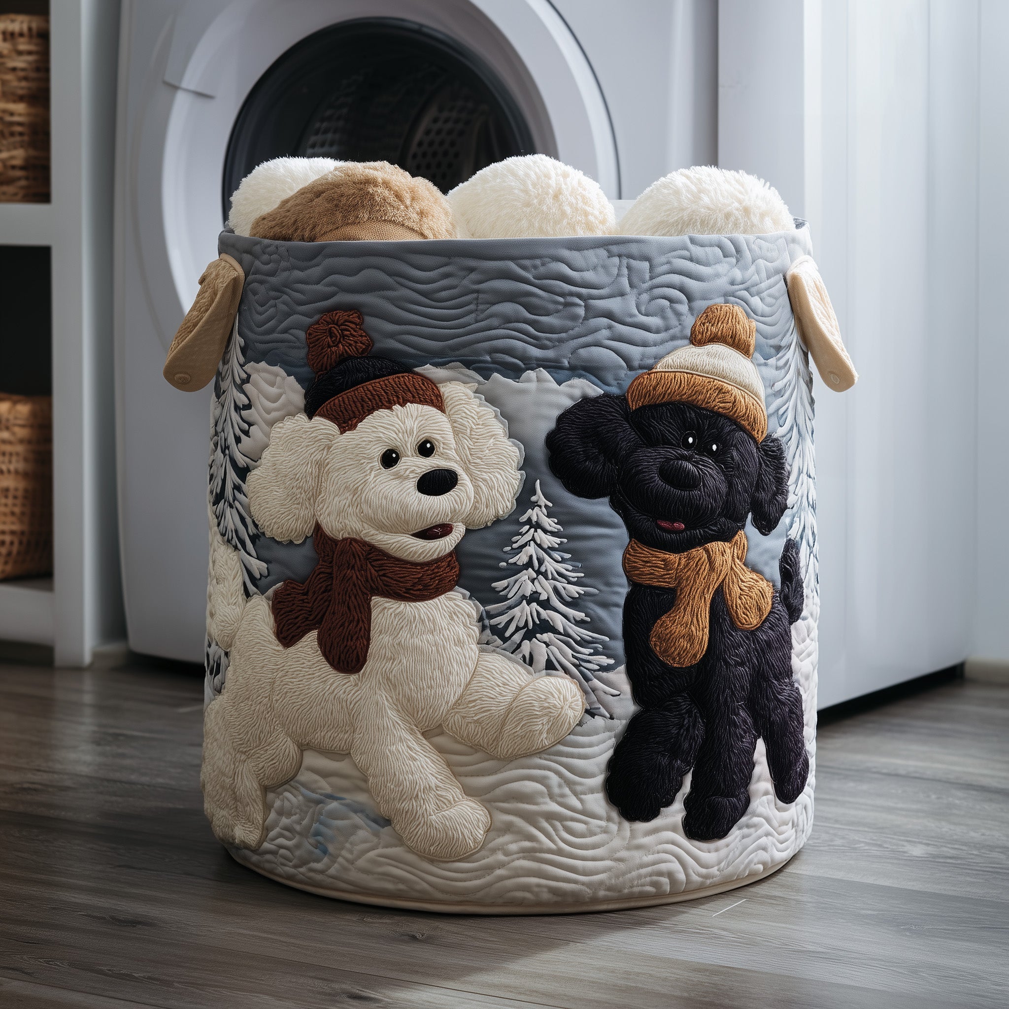 Poodle Couple Quilted Laundry Basket Birthday Merch Gift
