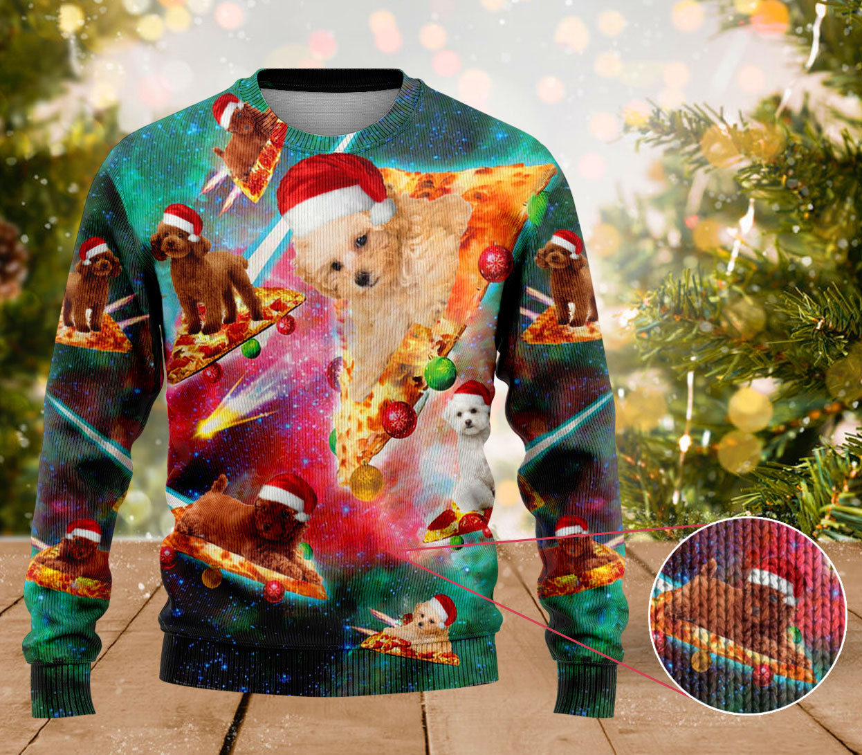 Poodle Dog Pizza Ugly Xmas Sweater Poodle Lovers Cute Christmas Sweaters For Couples