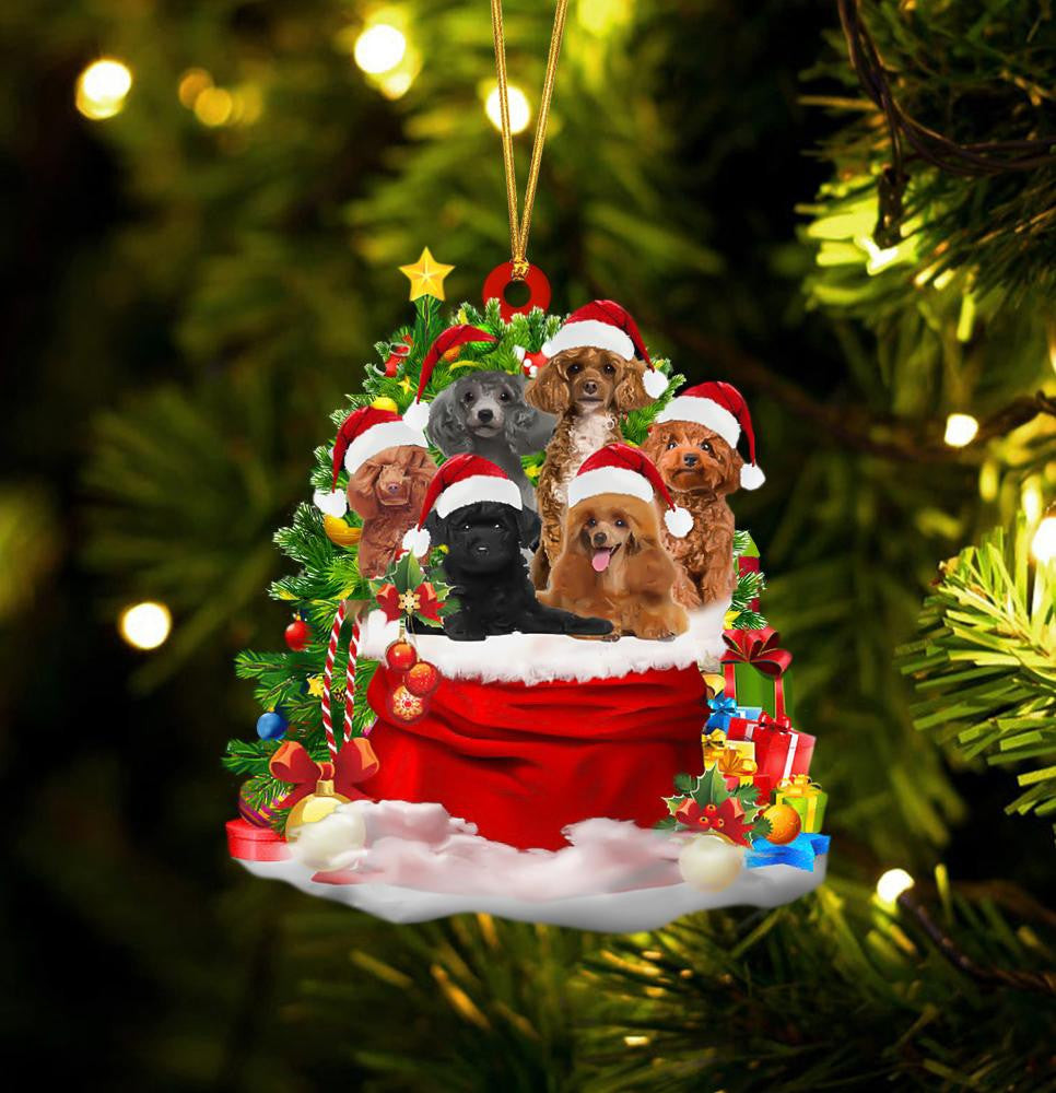 Poodle Dogs In A Gift Bag Christmas Ornament Flat Acrylic Dog Ornament