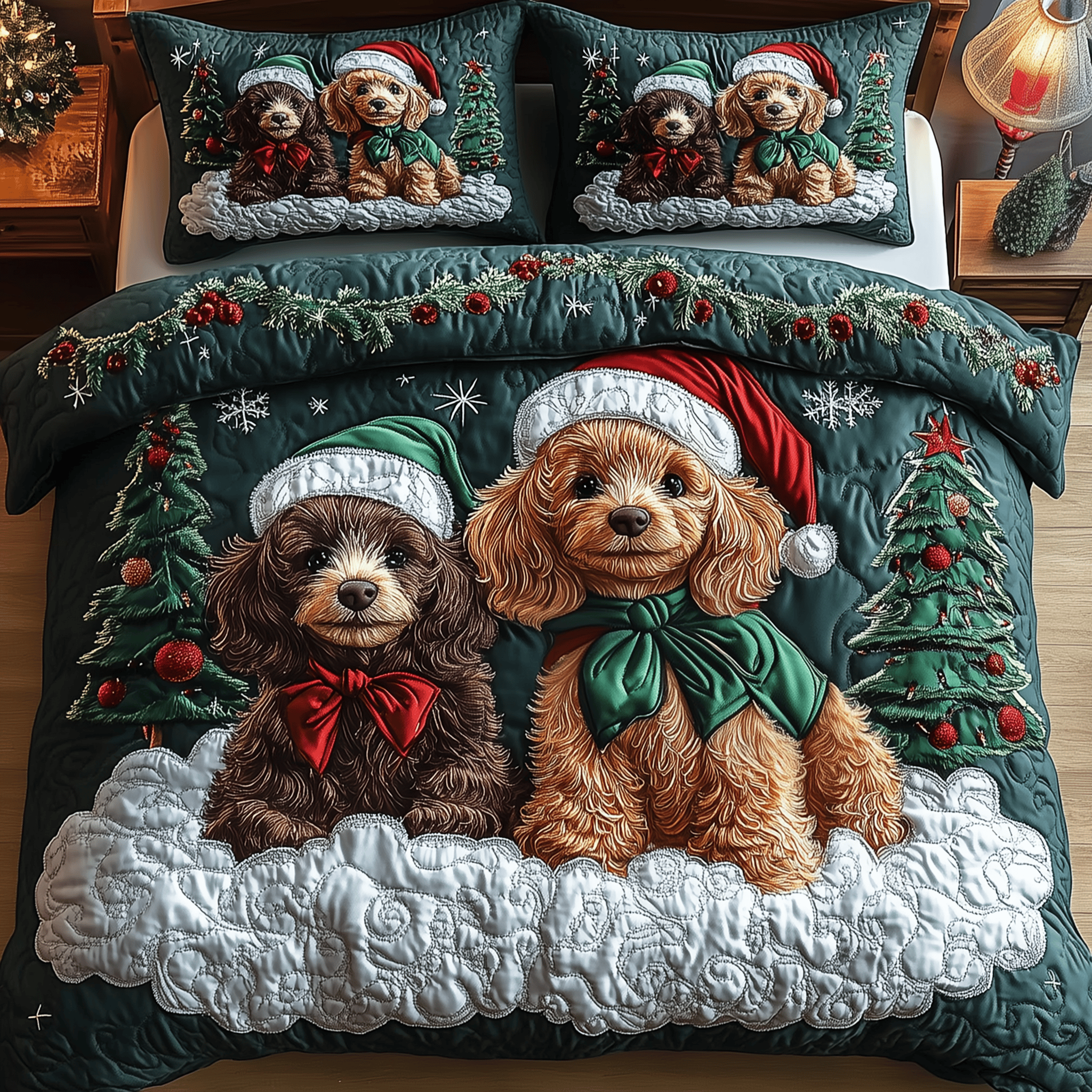 Poodle Family Quilted Bedding Set Christmas Bedding Set Christmas Gifts For Couples