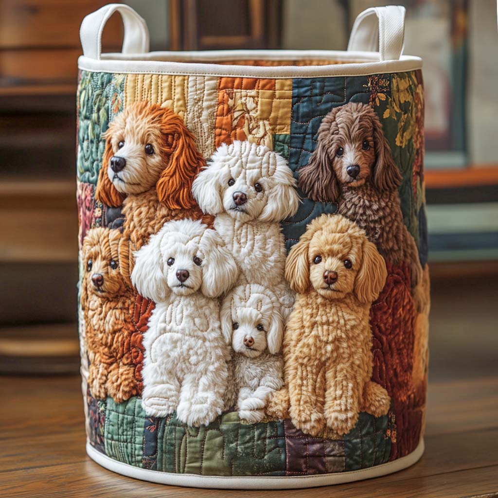Poodle Family Quilted Laundry Basket Home Essential Gift Quilted Laundry Basket with Style