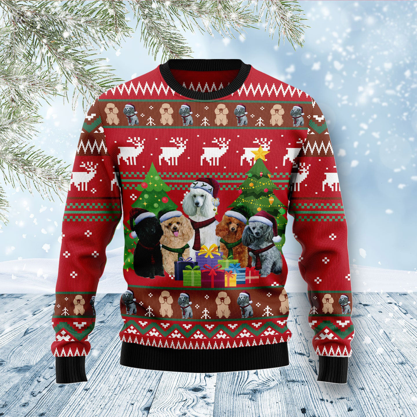 Poodle Family Snow Ugly Christmas Sweater Animal Themed Christmas Gifts For Poodle Lovers