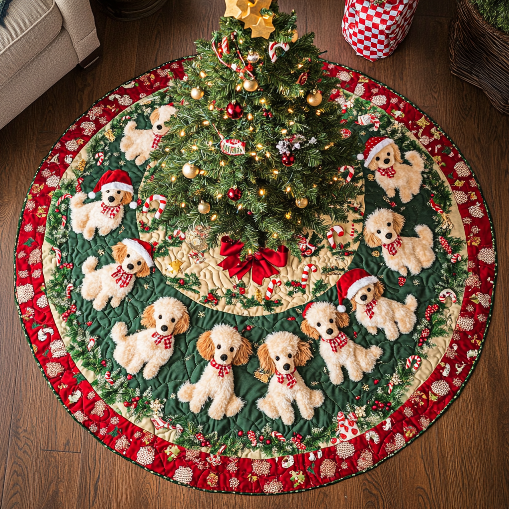 Poodle Holiday Joy Christmas Quilted Tree Skirt Meaningful Christmas Gift to Warm the Heart