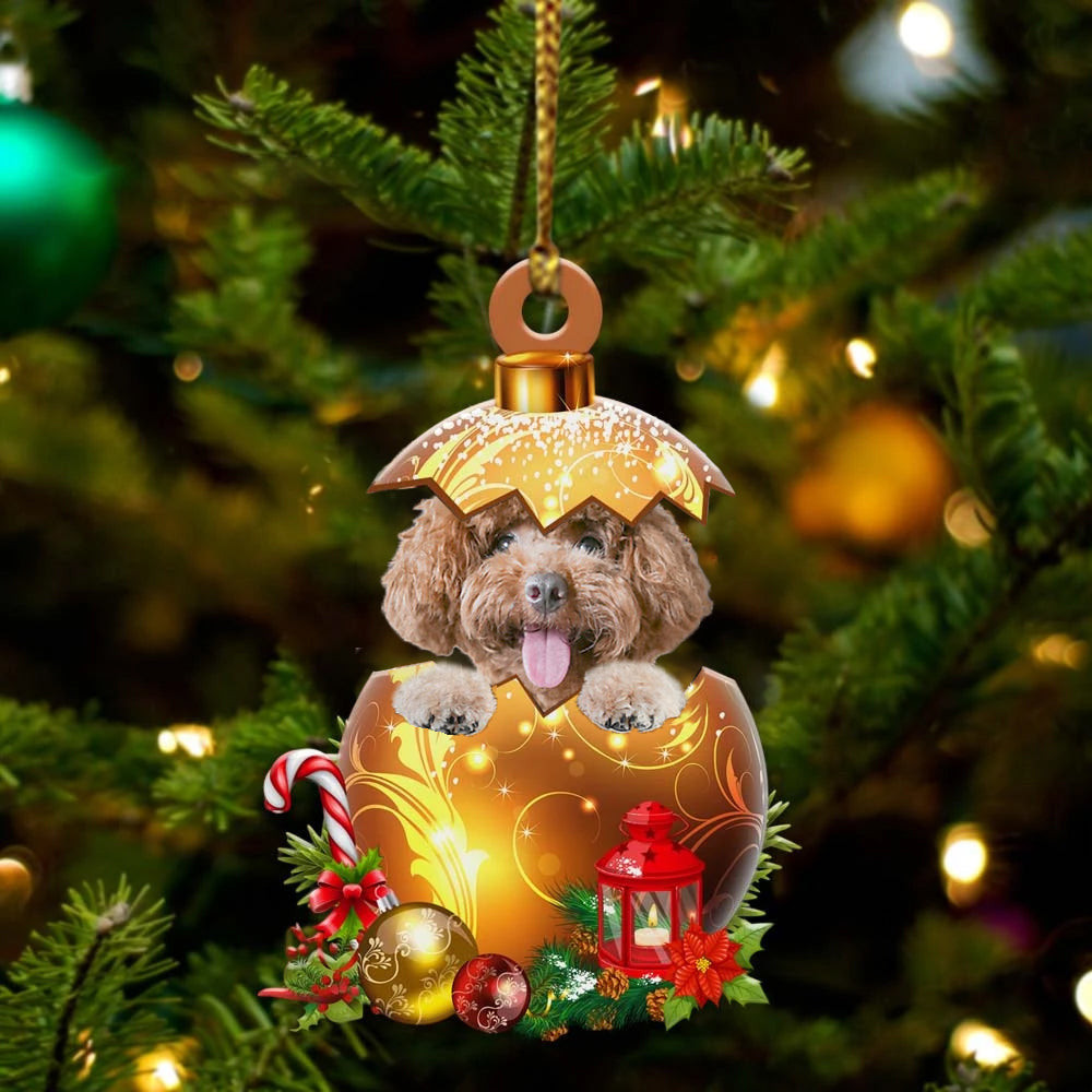 Poodle In in Golden Egg Christmas Ornament Flat Acrylic Dog Ornament