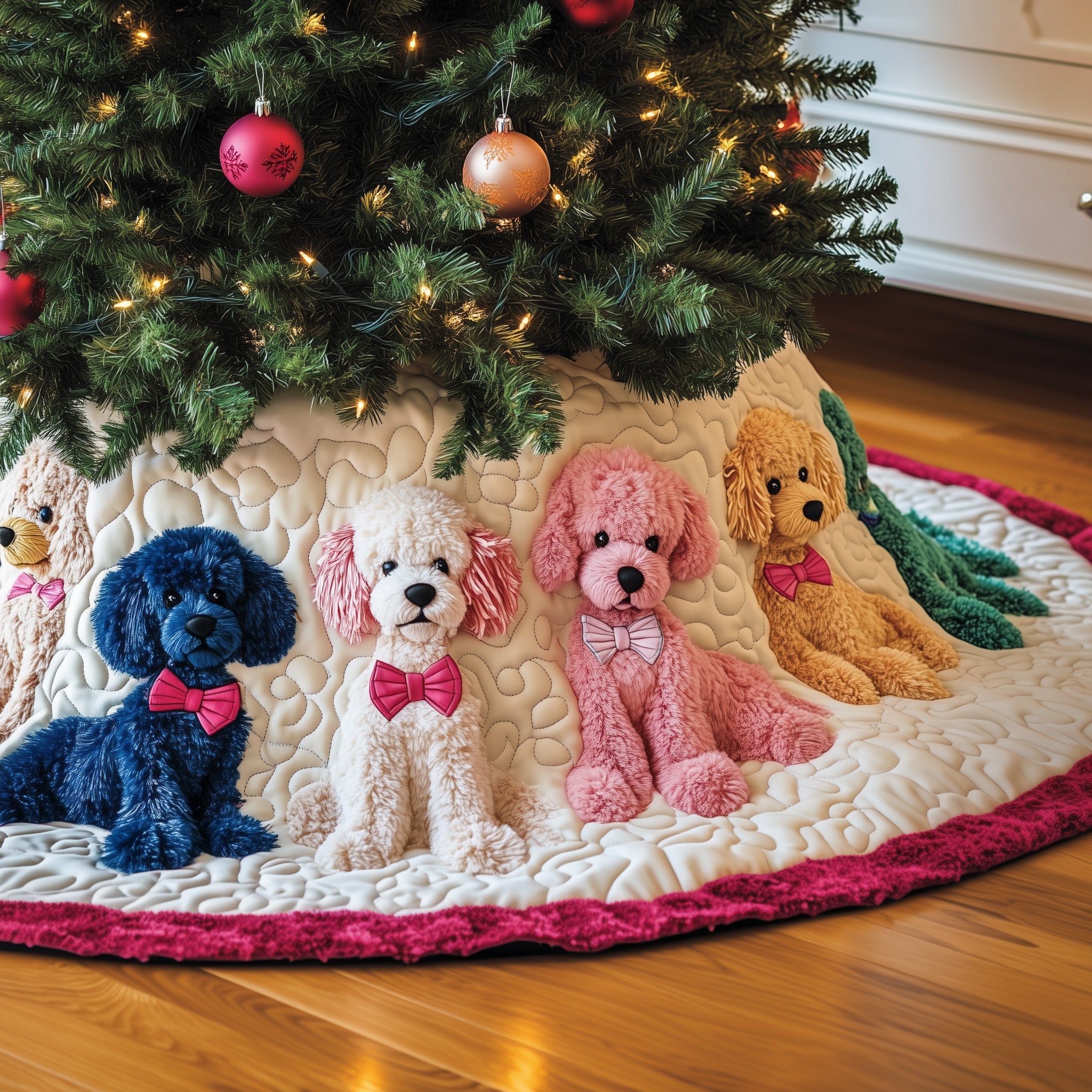 Poodle Joy Quilted Tree Skirt Heartwarming Family Gathering Merch