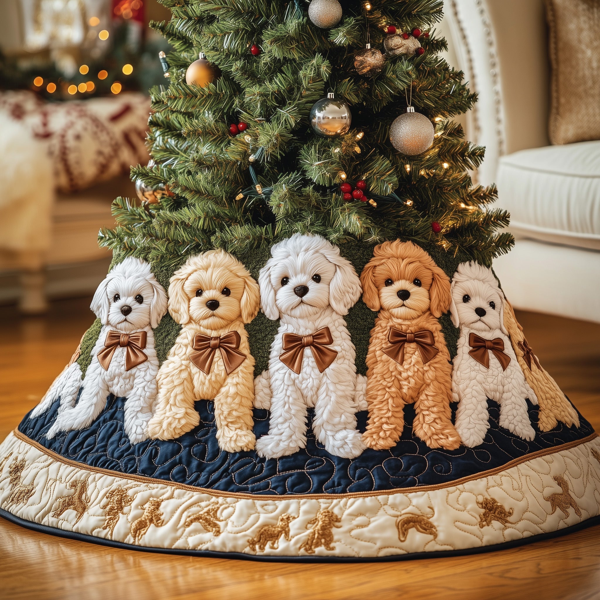 Poodle Joy Quilted Tree Skirt Must-Have Holiday Decor Merch