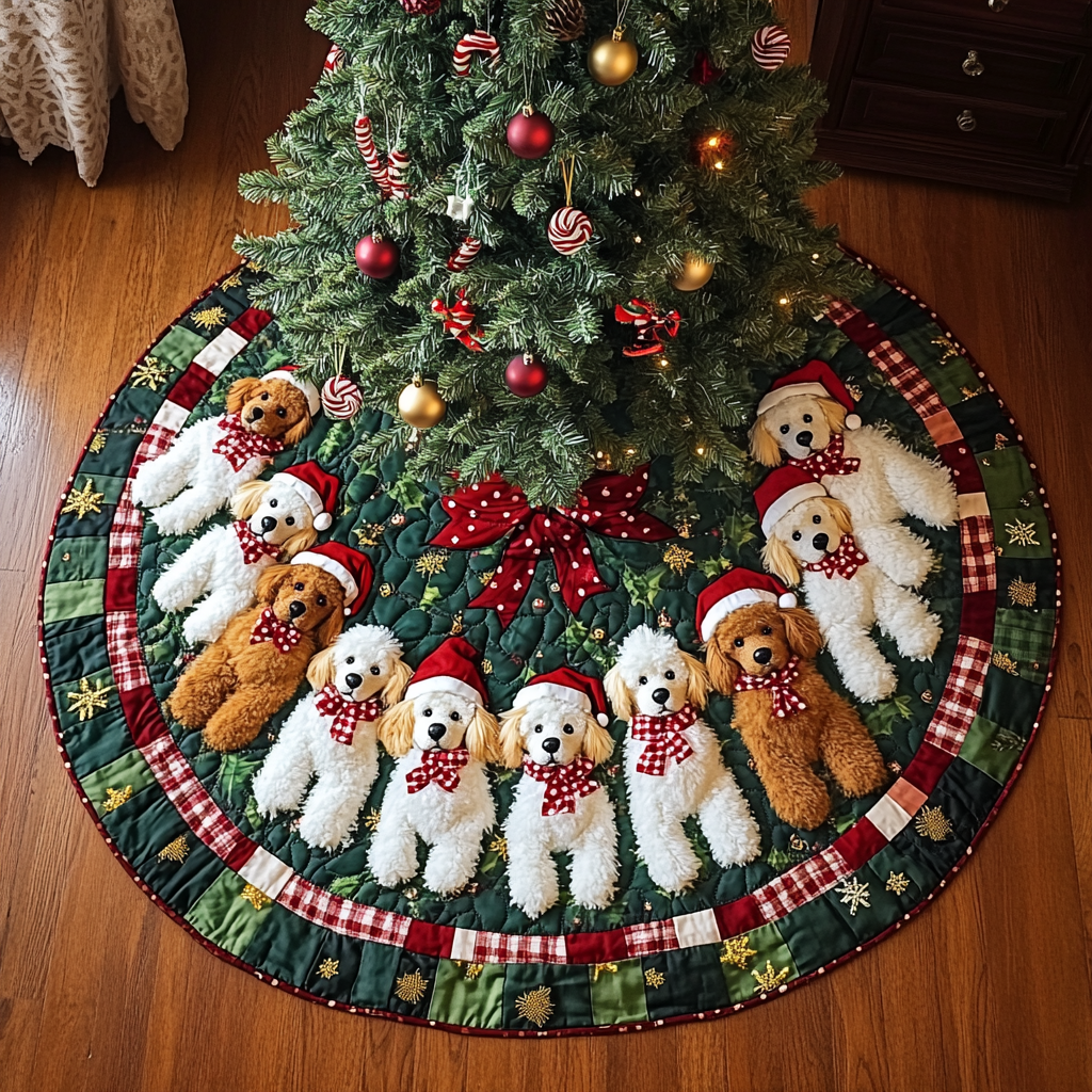 Poodle Noel Christmas Quilted Tree Skirt Lovely Gift Merch for a Festive Home