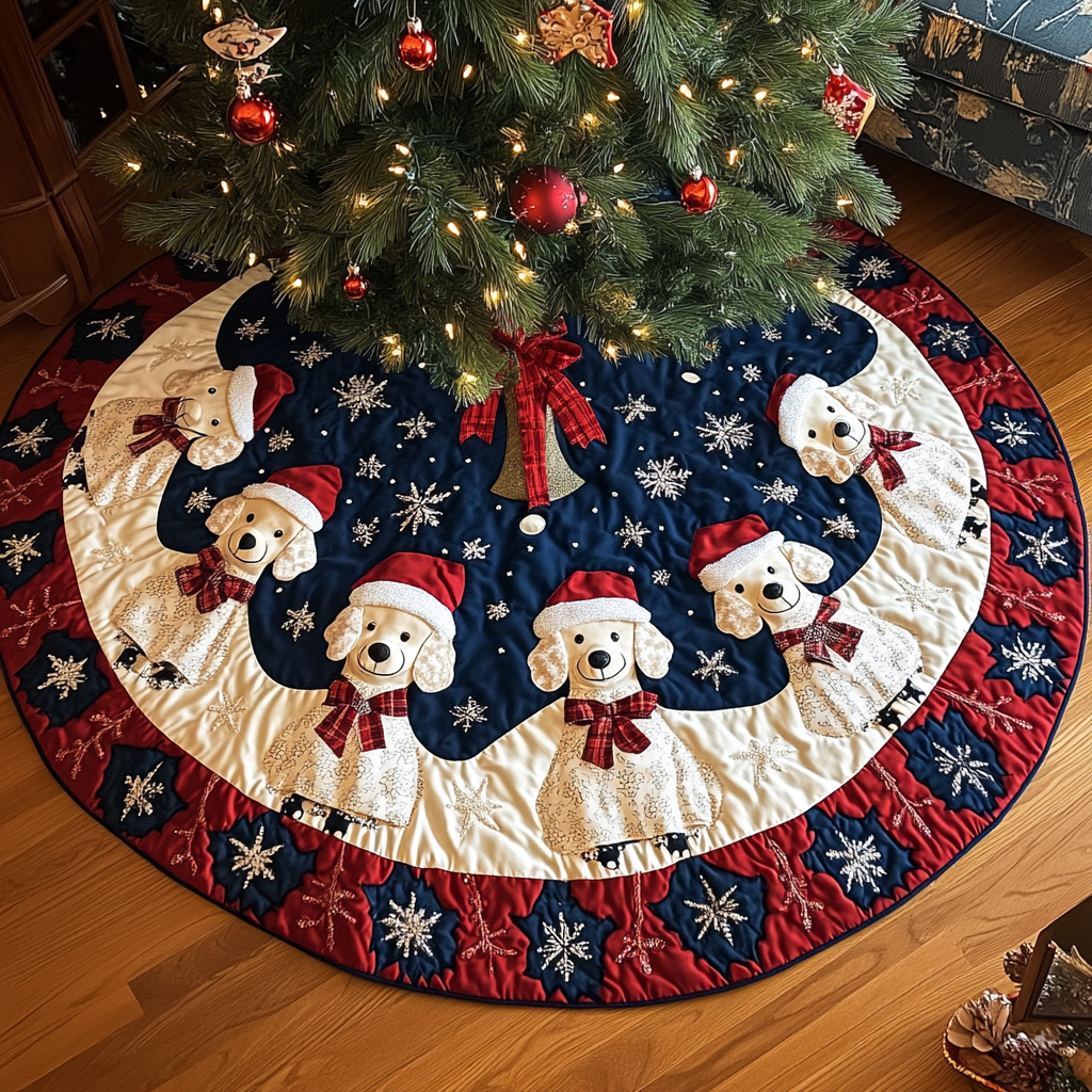Poodle Noel Night Christmas Quilted Tree Skirt Custom Christmas Tree Skirt Merch for Your Family