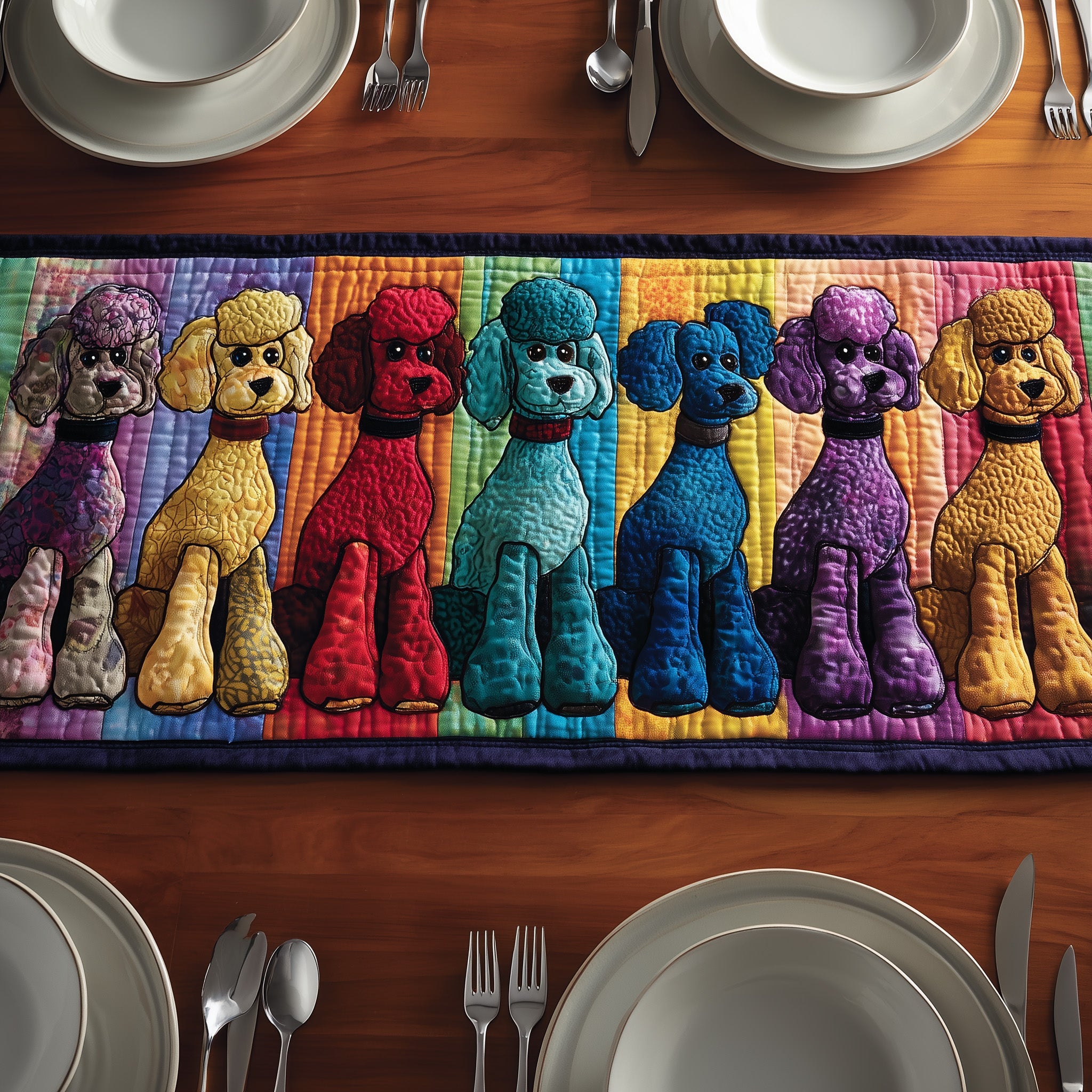 Poodle Queue Quilted Table Runner Christmas Table Runner for Dining Room