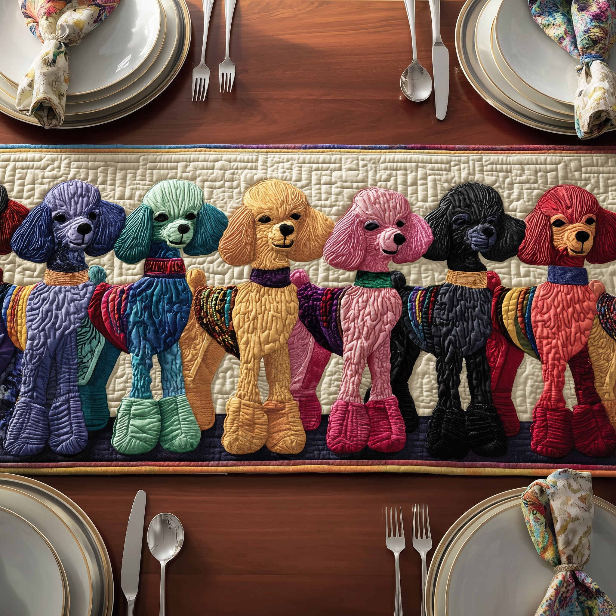 Poodle Queue Quilted Table Runner Cozy Winter Table Runner for Home