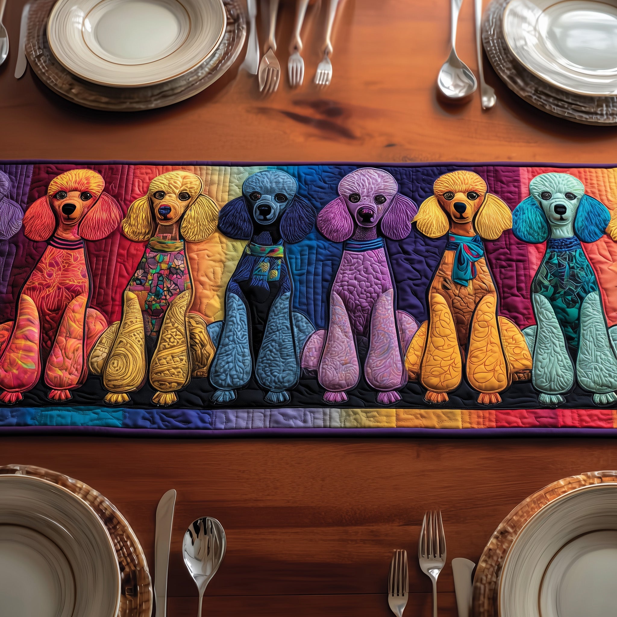 Poodle Queue Quilted Table Runner Holiday Dinner Table Runner