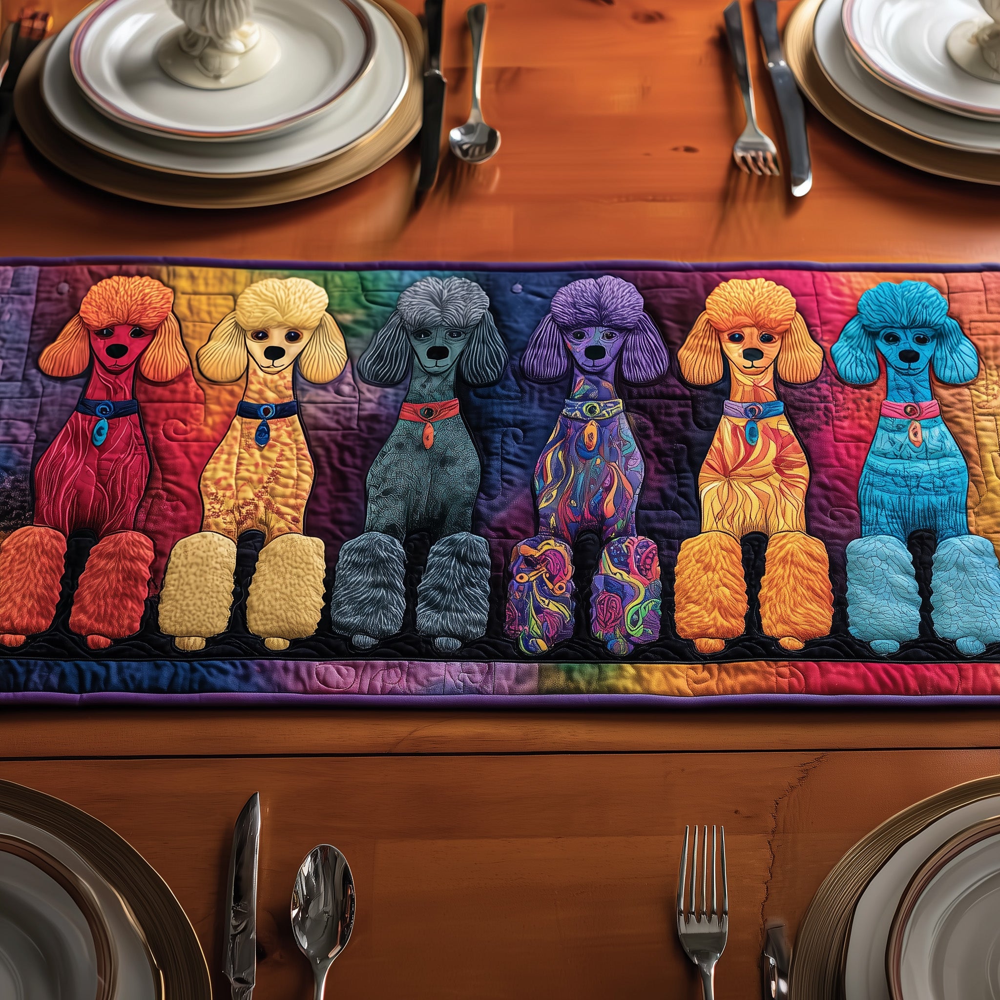 Poodle Queue Quilted Table Runner Xmas Table Runner for Family Gatherings