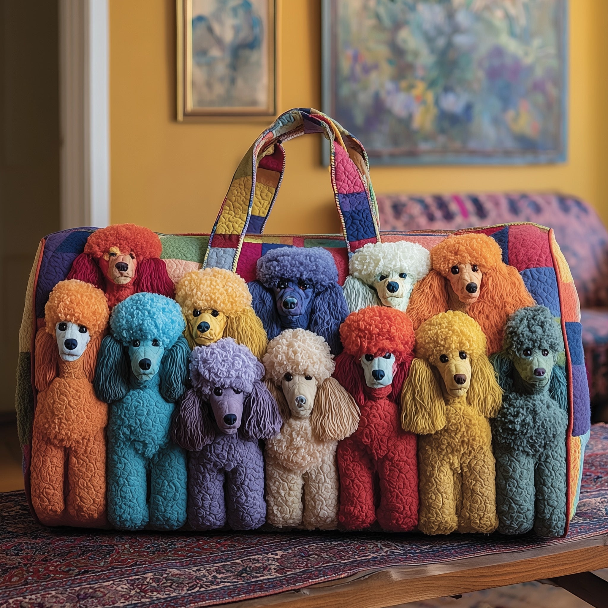 Poodle Quilted Duffle Bag Organized Storage Pockets