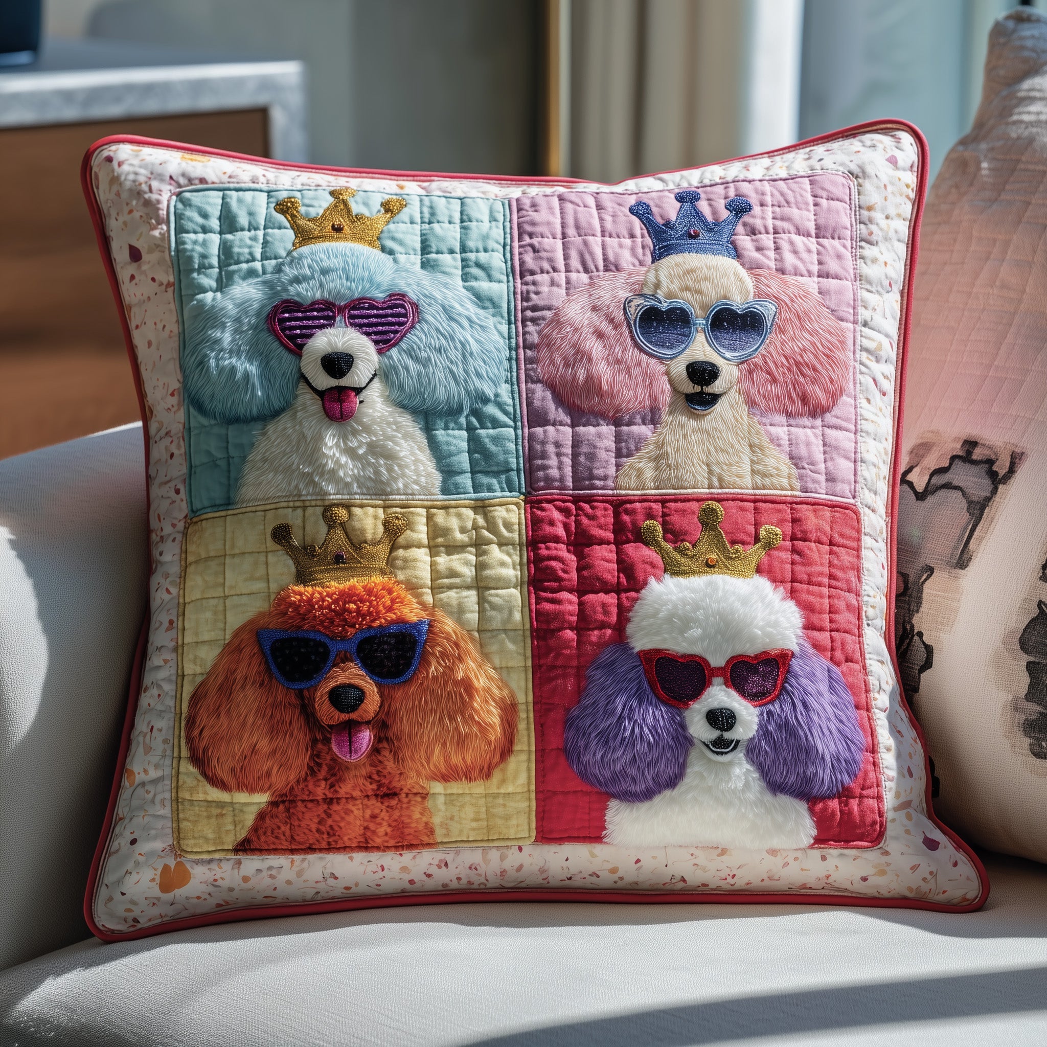 Poodle Quilted Pillow Case Square Pillow Cushion CoverCute Themed Dog Gift Ideas