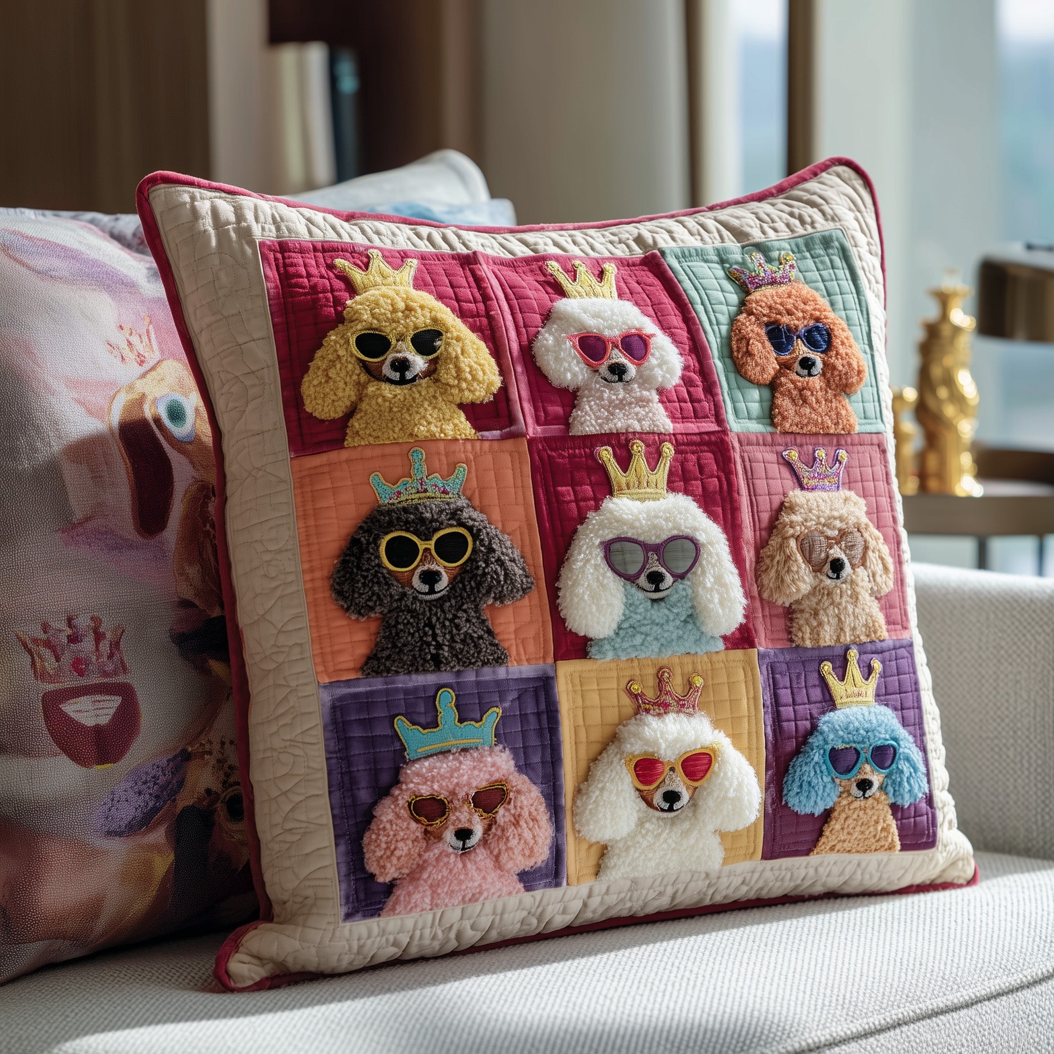 Poodle Quilted Pillow Case Square Pillow Cushion CoverDog Owners Themed Gifts