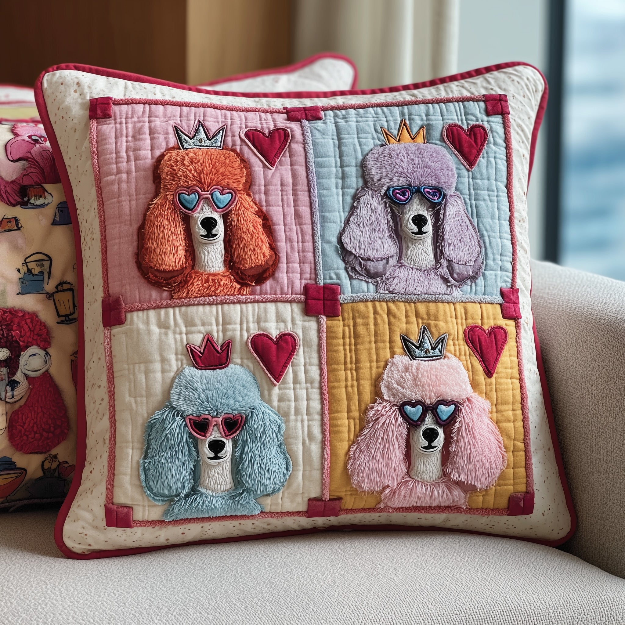 Poodle Quilted Pillow Case Square Pillow Cushion CoverDog Themed Gifts For Him Her
