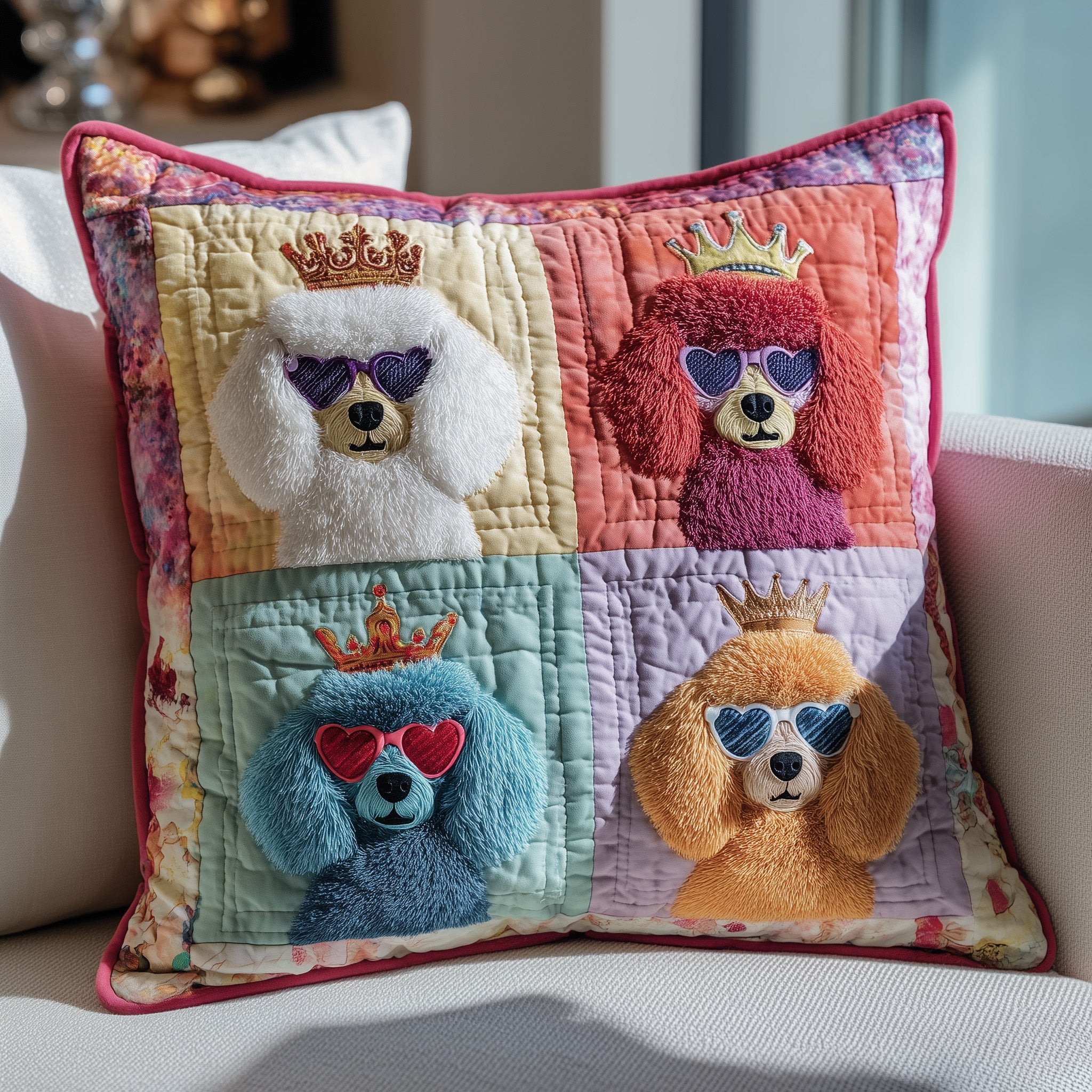 Poodle Quilted Pillow Case Square Pillow Cushion CoverPresents For People With Dogs