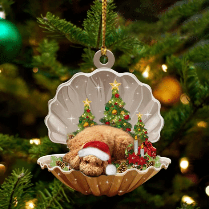 Poodle Sleeping in Pearl Dog Christmas Ornament Flat Acrylic