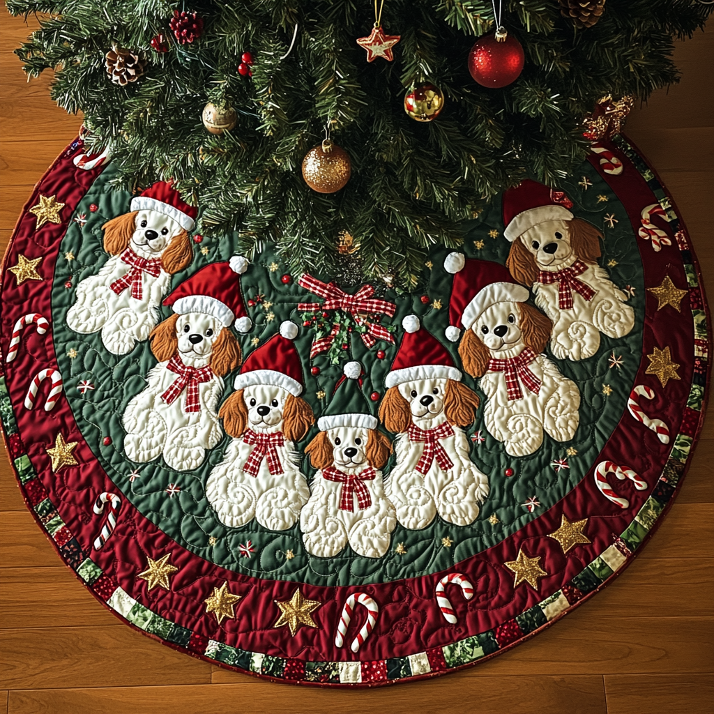Poodle Xmas Joy Christmas Quilted Tree Skirt Warm and Soft Christmas Tree Skirt for Winter