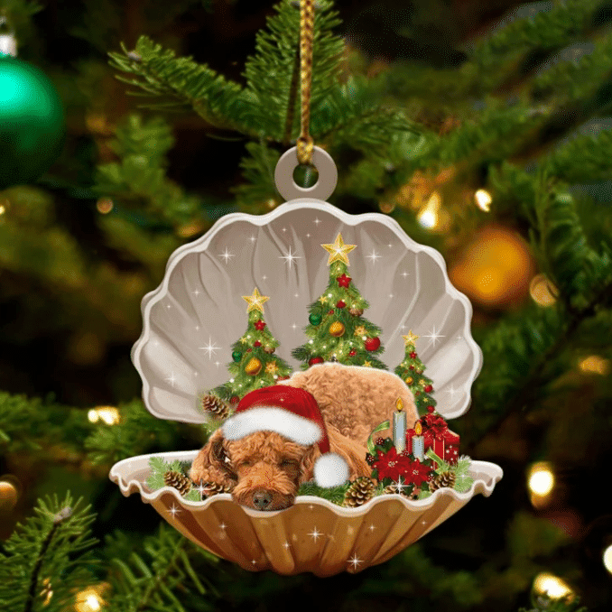Poodle3 Sleeping in Pearl Dog Christmas Ornament Flat Acrylic