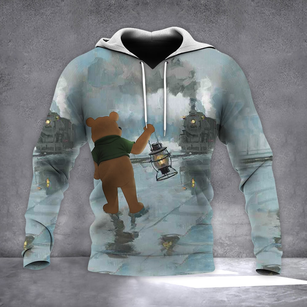 Pooh Bear Train Hoodie Bear Lovers Cartoon Hoodie Gifts For Fans