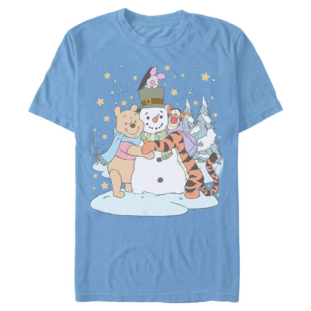 Pooh Piglet And Tigger With Snowman Holiday T-Shirt Christmas Present For Daughter