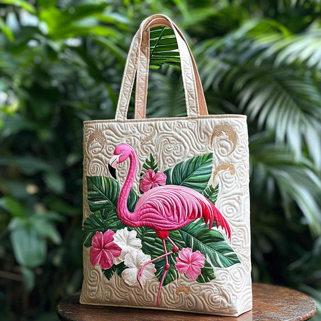 Poolside Mood Quilted Tote Bag Cute Flamingo Stuff
