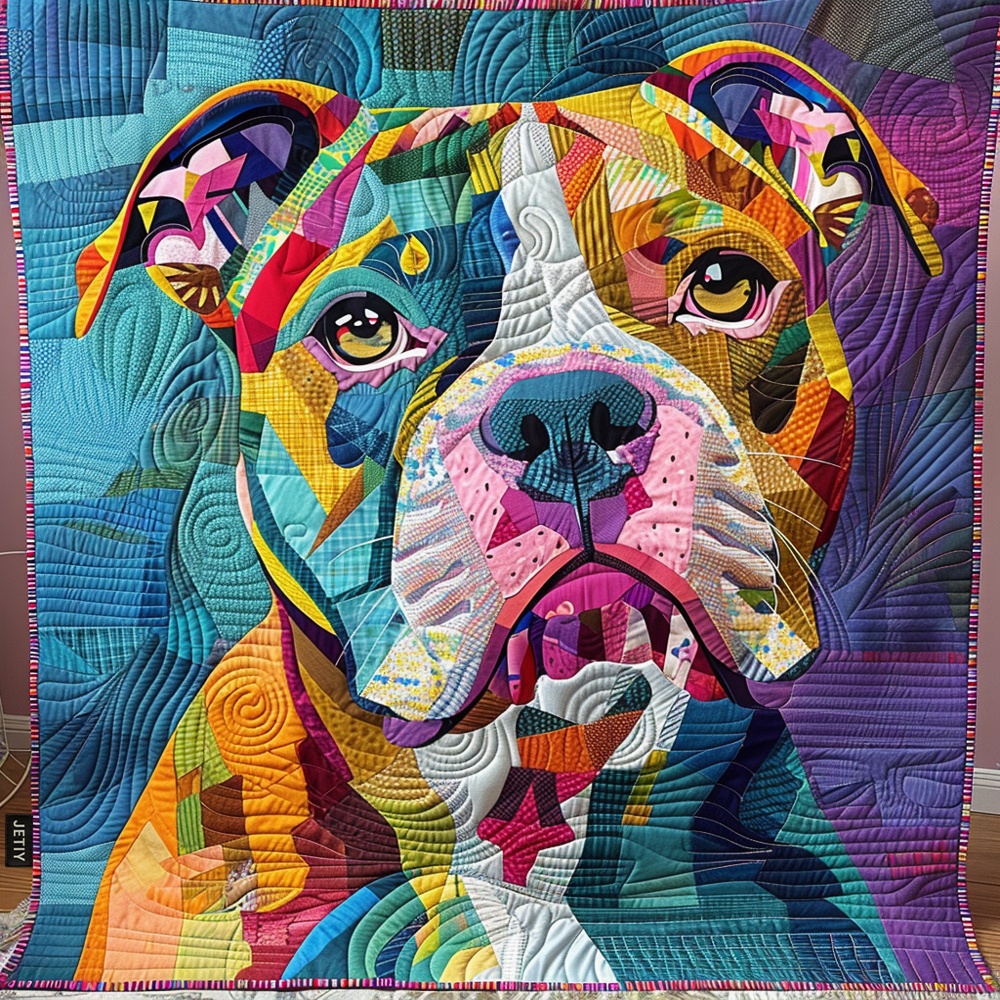 Pop Art Bulldog Quilted Blanket Colorful Abstract Dog Portrait Throw Best Gift For Bulldog Owner Lover